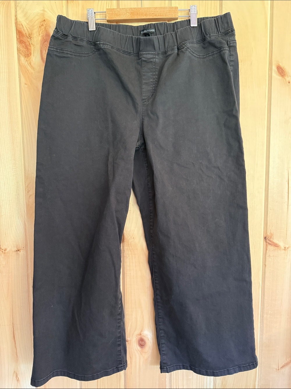 Eileen Fisher Organic Cotton Wide Leg Pull On Pants Black Large